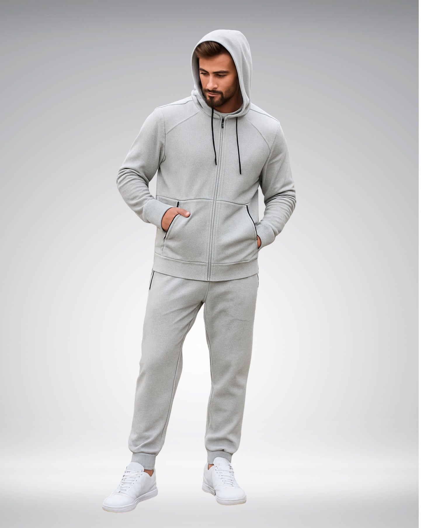Men’s Premium Slim Fit Tracksuit – Light Grey | Style, Comfort & Confidence