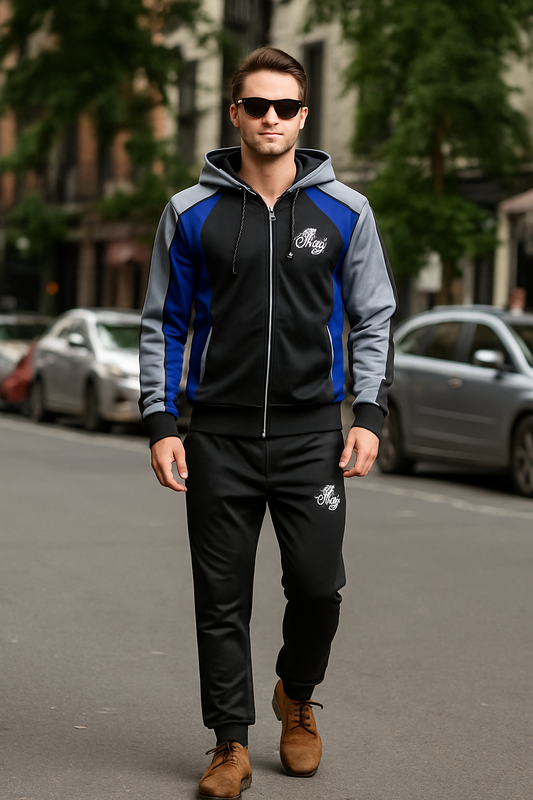 Men's Urban Flex Tracksuit – Street-Ready Style in Blue & Grey