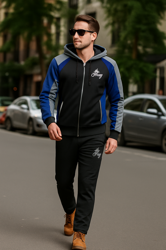 Men's Urban Flex Tracksuit – Street-Ready Style in Blue & Grey